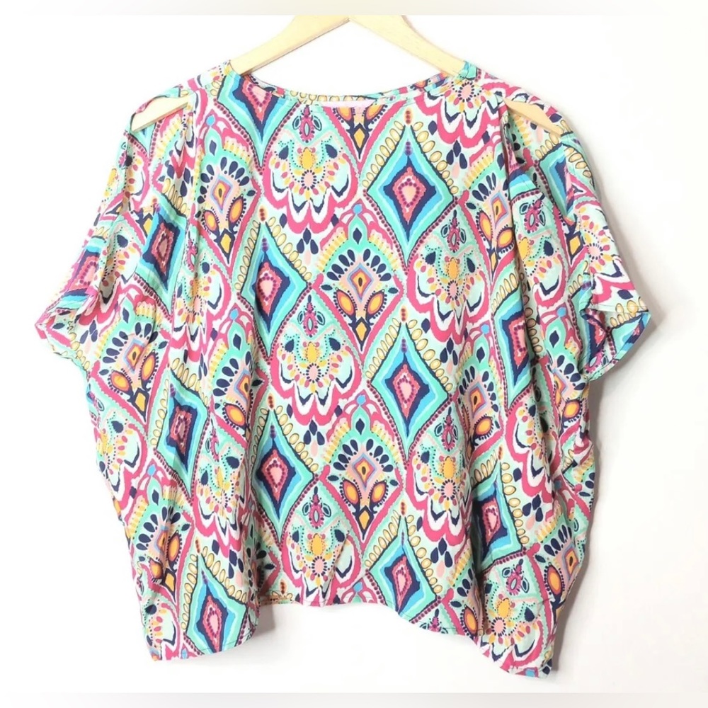 Lilly Pulitzer Silk Trace Top Crown Jewels Cutouts On Shoulders Size Small
